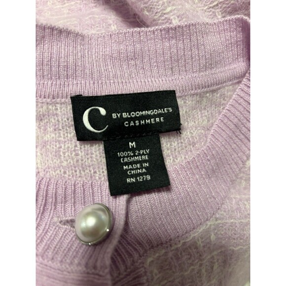BLOOMINGDALES Purple Pink Pearl Buttons 2-Ply Cashmere Jacket Cardigan Medium - Picture 6 of 6
